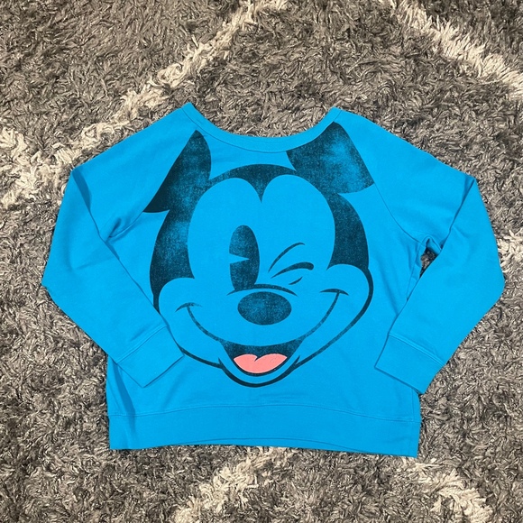 Disney Mickey Mouse Sweatshirt Turquoise Blue Size Large Pull On Juniors - Picture 1 of 5